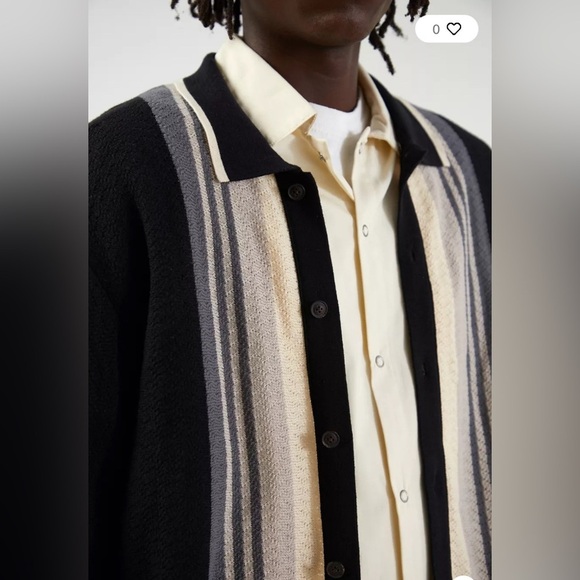 Urban Outfitters Men’s Button-Down Polo Sweater Size L Black Grey Cream Cotton - Picture 3 of 14